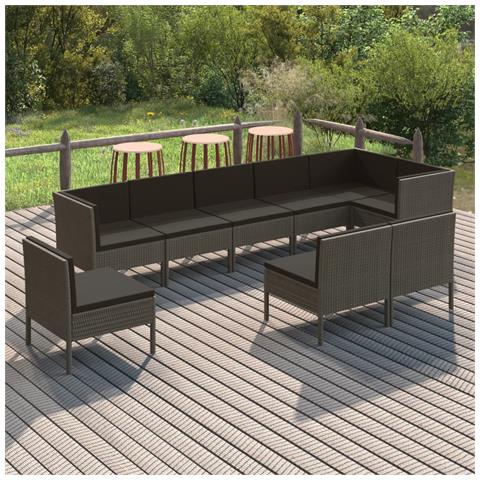 Set Divani Da Giardino 9 Pz Con Cuscini In Polyrattan Grigio - Foto 6