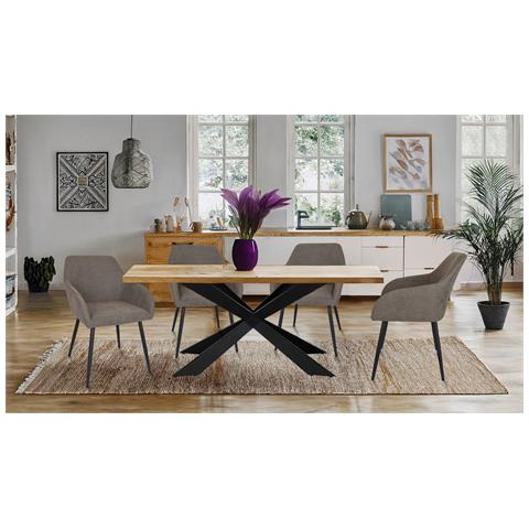Set 4 Sedie Sala Da Pranzo Lignano Gambe In Acciaio Nero Opaco, Tessuto Grigio Cemento - Foto 2