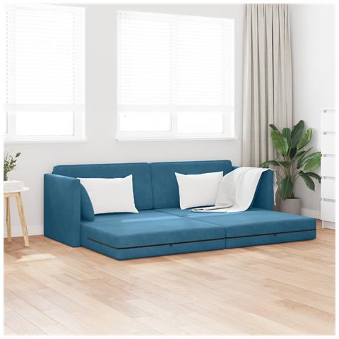 Divano Letto 2-in-1 Blu 213x144x60 cm Velluto - Foto 2