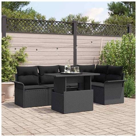 Set Divano da Giardino 6 Pezzi con Cuscini Nero Polyrattan - Foto 2