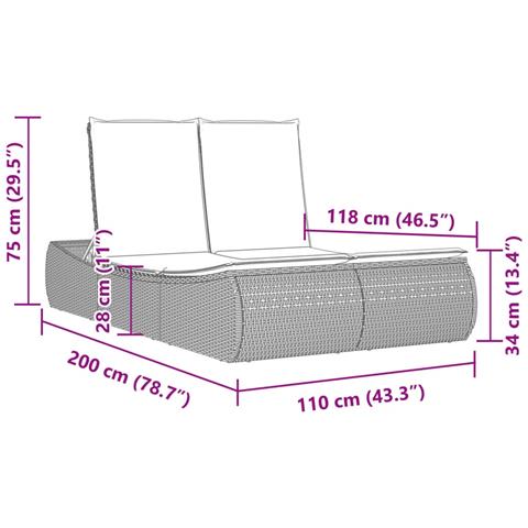 Lettino Prendisole con Cuscini Marrone in Polyrattan - Foto 9