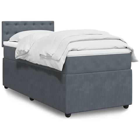 Giroletto a Molle con Materasso Grigio Scuro 90x190 cm Velluto - Foto 2