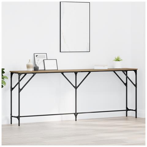 Tavolo Consolle Rovere Artigianale 200x29x75 cm Legno Ingegnerizzato - Foto 2