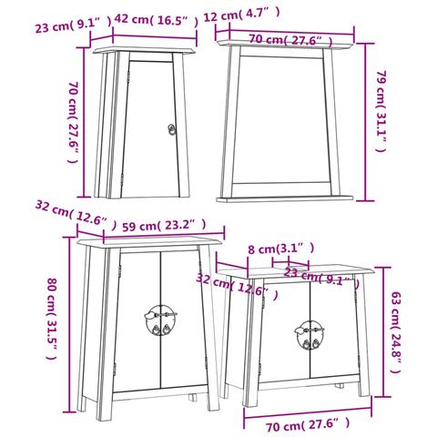 Set Mobili da Bagno 4 pz in Legno Massello di Pino - Foto 9