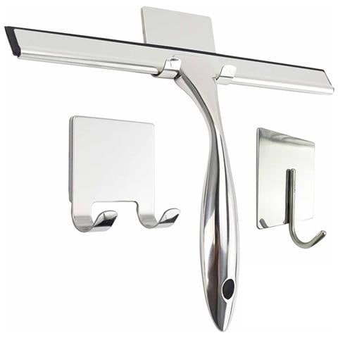Set Tergivetro In Acciaio Inossidabile Con Manico Corto, Argento E Ganci 14 Pollici - Foto 1