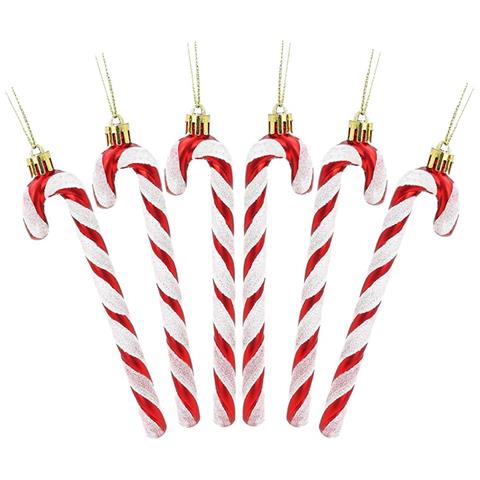Set Di 6 Ornamenti Natalizi A Forma Di Bastoncino Di Zucchero - Decorazioni Festive Red - Foto 1