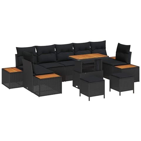 Set Divano da Giardino con cuscino 10 pcs Nero 90 x 55 x 71 cm - Foto 1