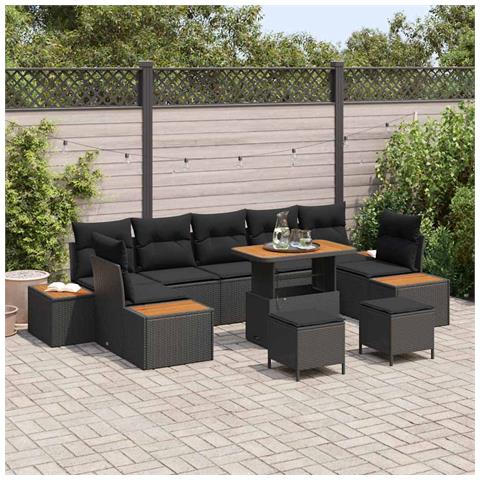 Set Divano da Giardino con cuscino 10 pcs Nero 90 x 55 x 71 cm - Foto 2