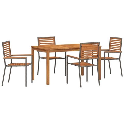 Set da Pranzo per Giardino 5 pcs Grigio Poly Rattan - Foto 1
