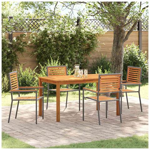 Set da Pranzo per Giardino 5 pcs Grigio Poly Rattan - Foto 2
