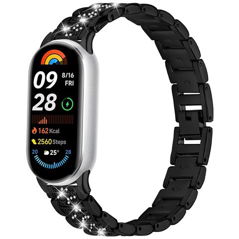 Cinturino Bracciale Sottile Con Diamanti Compatibile Con Xiaomi Mi Band 8/9/10 - Acciaio Inossidabile Black - Foto 1