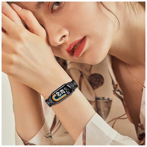 Cinturino Bracciale Sottile Con Diamanti Compatibile Con Xiaomi Mi Band 8/9/10 - Acciaio Inossidabile Black - Foto 5