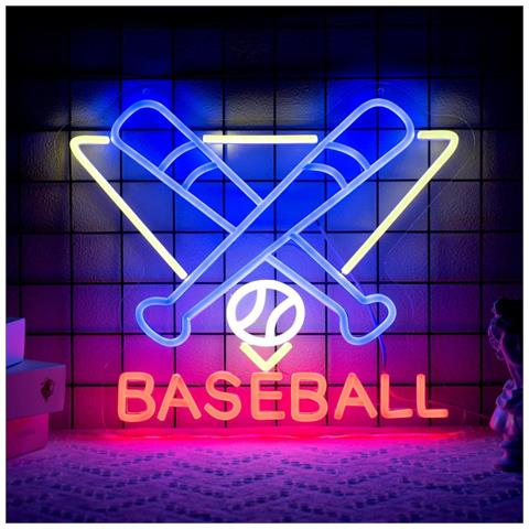 Insegna Al Neon Led Baseball 40x34cm - Luce Decorativa Alimentata Tramite Usb - Foto 7