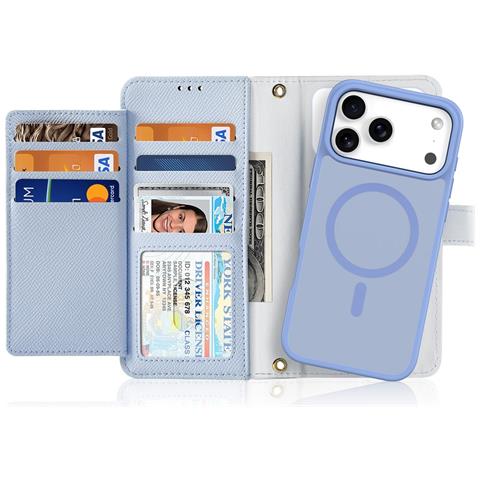Cover Cartera per iPhone 17 Pro - Pelle /PU, Blu Claro - Foto 4