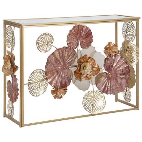 Console Glam Redy In Ferro E Vetro Con Decori Floreali Cm 114x41,5x80 - Foto 1