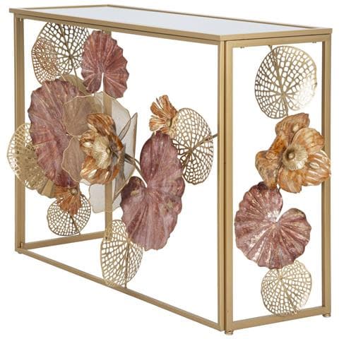 Console Glam Redy In Ferro E Vetro Con Decori Floreali Cm 114x41,5x80 - Foto 2