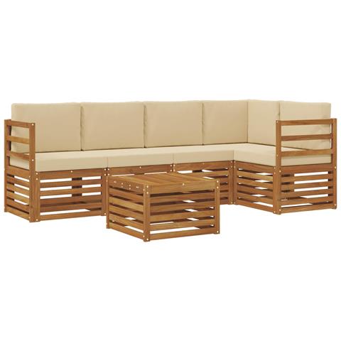 Set divani 6 pcs Naturale e Beige Legno di Acacia Massello - Foto 1