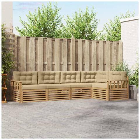Set di divani da esterno 6 pcs Bianco e Beige Poliestere - Foto 2