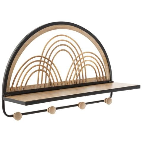 Mensola Oporto Con Appendiabiti In Ferro, Legno E Rattan — 46x15,5x30 Cm - Foto 1