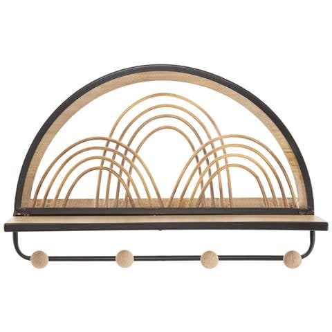 Mensola Oporto Con Appendiabiti In Ferro, Legno E Rattan — 46x15,5x30 Cm - Foto 2