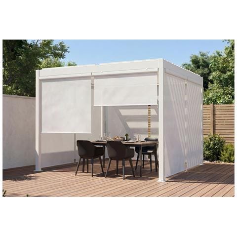 Piana, Pergola Bioclimatica Autoportante 3x3 M In Alluminio Bianco Con Tende A Rullo Retrattili Su Tutti E 4 I Lati. - Foto 1