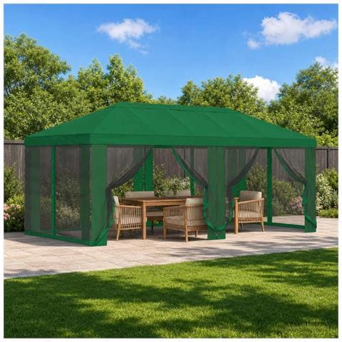 Copertura Gazebo con Pareti Laterali 6 x 3 m Verde Poliestere - Foto 2