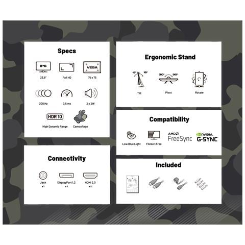 JN-IPS238FHD200F-HSP-CAMO Monitor PC 61 cm (24") 1920 x 1080 Pixel Full HD LCD Nero - Foto 13