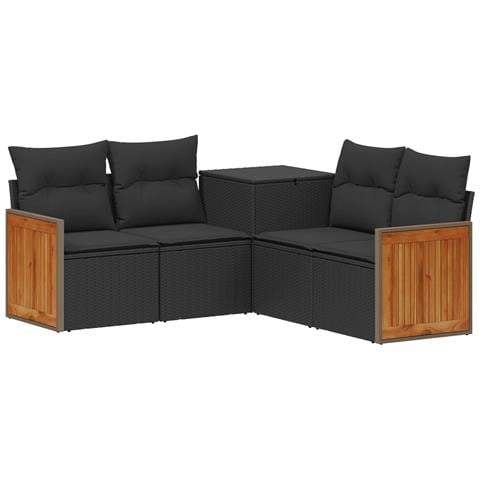 Set di divani 5 pz Nero Rattan sintetico e Acciaio - Foto 1
