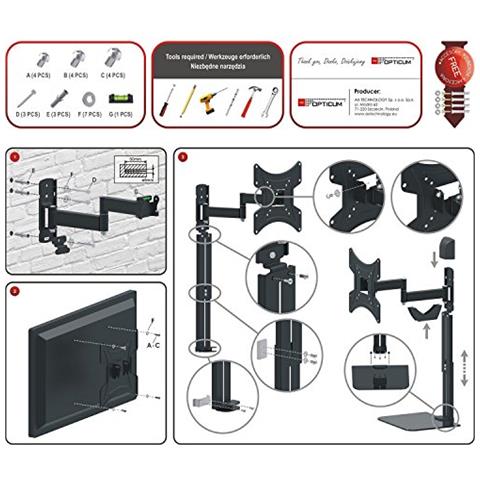 Supporto Tv 13''-42'' Con Ripiano Opticum Flexi Duocombo Parete Mensola In Vetro - Foto 3