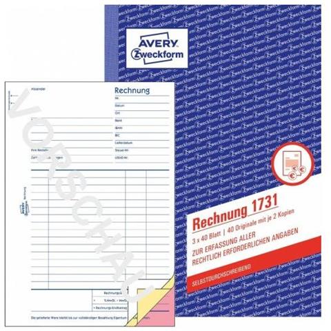 Zweckform Formularbuch ""rechnung"", Sd, 3 X 40 Blatt - Fr Den Markt: D - L - A (1731)  - Foto 3