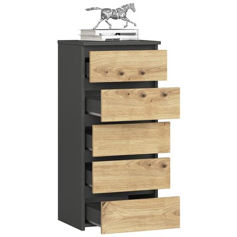 Cassettiera CL5, 5 cassetti, 40x35x92 cm, Colore Grigia Grafite e Quercia Artisan - Foto 2