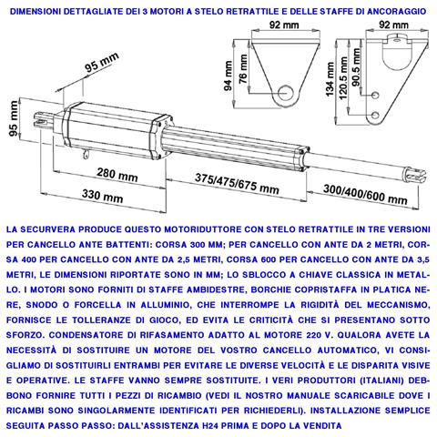 Pistone Elettromeccanico 220 V Stelo Retrattile Corsa 400 Mm 220 V Per Cancello Battente Anta 2,5 Metri Spinta 250 Kg - Foto 2