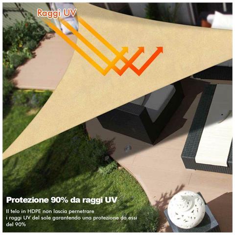 Vela Telo Parasole 4x4mt Tenda Triangolare Ombreggiante Giardino In Hdpe Beige - Foto 2