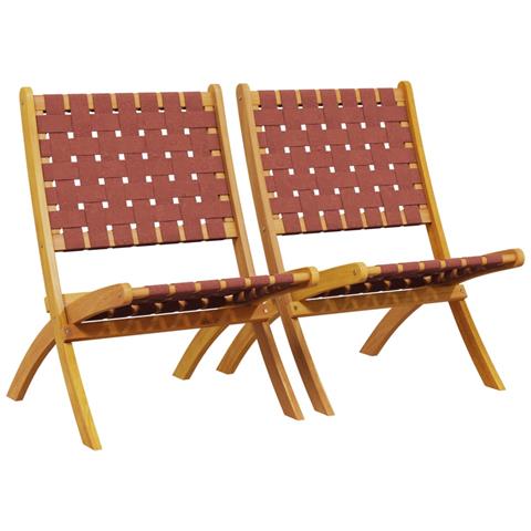 Sedie Pieghevoli Giardino 2 Pz Rosse Massello Acacia E Tessuto - Foto 2