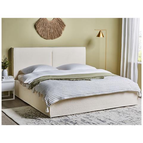 Letto Matrimoniale Bouclé Bianco Sporco Con Contenitore 180 X 200 Cm Moissac - Foto 1