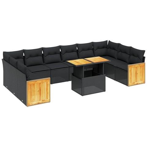 Set Divani Da Giardino 11 Pz Con Cuscini In Polyrattan Nero - Foto 1