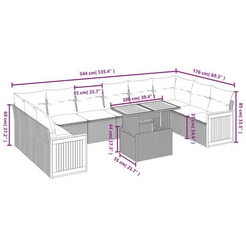 Set Divani Da Giardino 11 Pz Con Cuscini In Polyrattan Nero - Foto 2