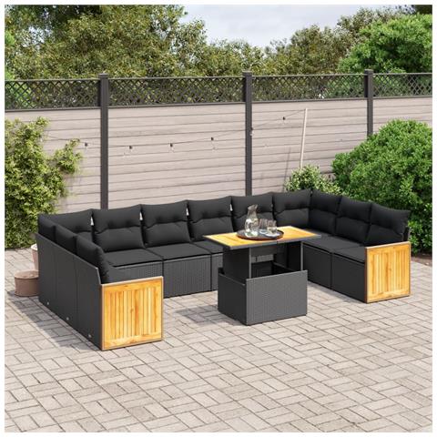 Set Divani Da Giardino 11 Pz Con Cuscini In Polyrattan Nero - Foto 3