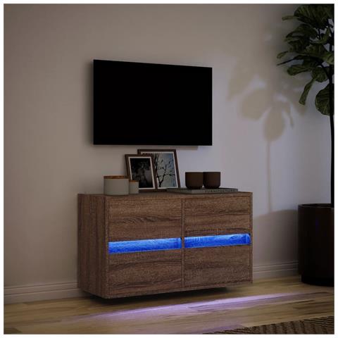Mobile TV a Parete con Luci LED Rovere Marrone 80x31x45 cm - Foto 2