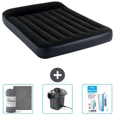 Set Materassino Gonfiabile - 191x137x25 Cm - Blu Scuro - Include Accessori Coordinati Cb12 - Foto 1