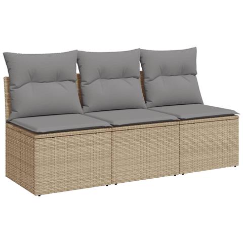 Divano Da Giardino Con Cuscini A 3 Posti Beige In Polyrattan - Foto 1