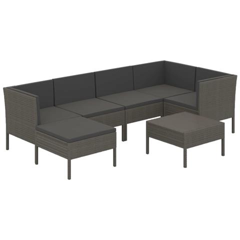 Set Divani Da Giardino 7 Pz Con Cuscini In Polyrattan Grigio - Foto 1