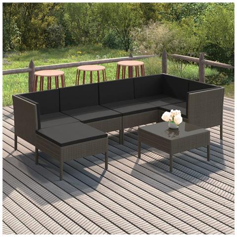 Set Divani Da Giardino 7 Pz Con Cuscini In Polyrattan Grigio - Foto 8