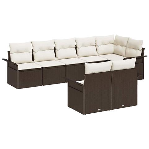 Set di Divani da Giardino 8 Pezzi con Cuscini Marrone Polyrattan - Foto 1