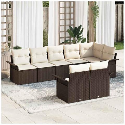 Set di Divani da Giardino 8 Pezzi con Cuscini Marrone Polyrattan - Foto 2