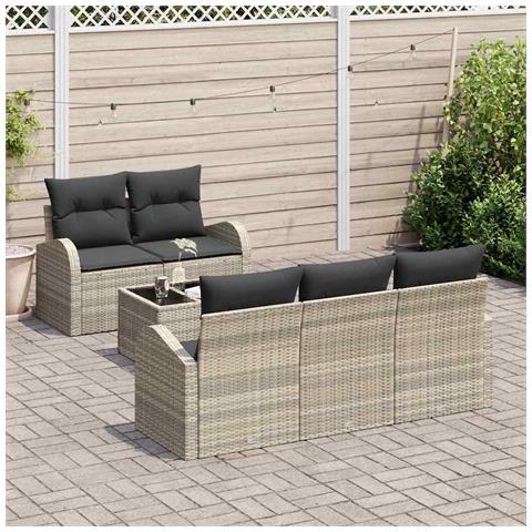 Set Divano Giardino  6 pezzi con Cuscini Grigio Chiaro Polyrattan, Divano Giardino 2 posti  con Storage e Cuscini Grigio Chiaro Polyrattan - Foto 2