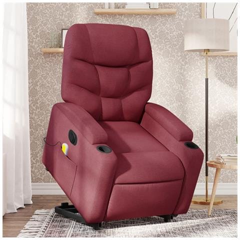 Poltrona Alzapersona Massaggiante Elettrica Rosso Vino Tessuto - Foto 2