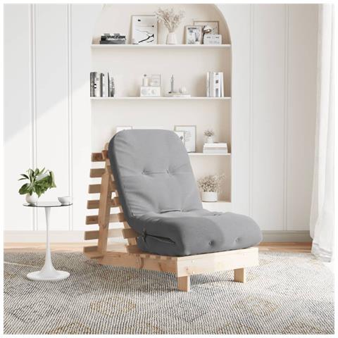 Divano Letto Futon con Materasso 60x206x11 Legno Massello Pino - Foto 2
