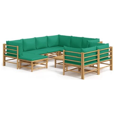 Set Salotto da Giardino 10pz con Cuscini Verdi Bambù - Foto 1
