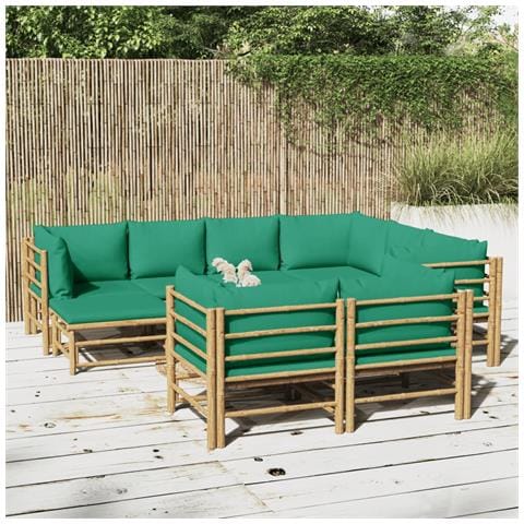 Set Salotto da Giardino 10pz con Cuscini Verdi Bambù - Foto 2